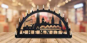 Schwibbogen Motiv Chemnitz aus Metall für Außen